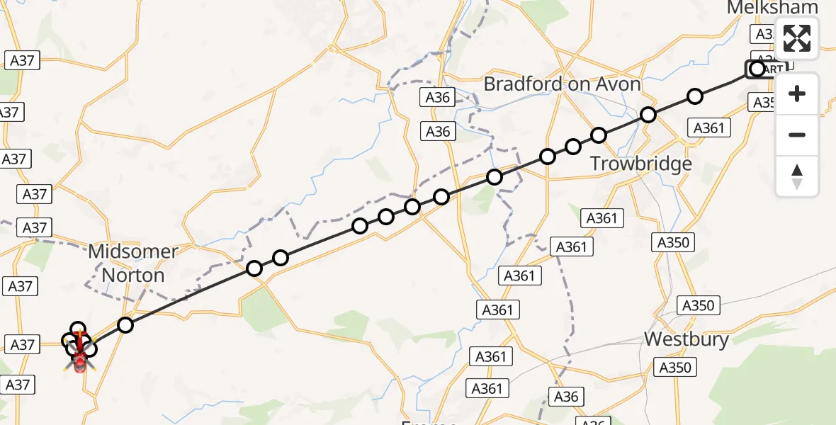 Flight route Air Ambulance Helicopter Wiltshire Air Ambulance - Stratton on the Fosse, 26 May 2026, 17:21
