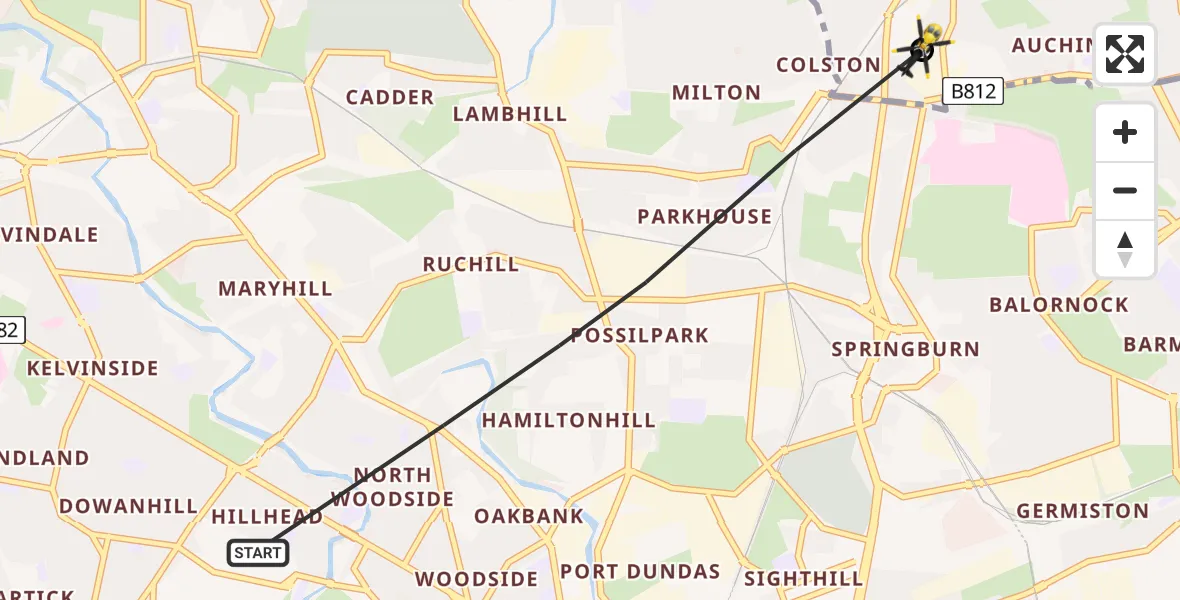 Flight route Police Helicopter Glasgow - Bishopbriggs, 26 May 2026, 17:23