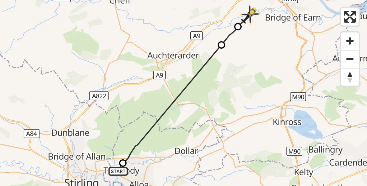 Flight route Police Helicopter Tullibody - Forteviot, 26 May 2026, 17:34