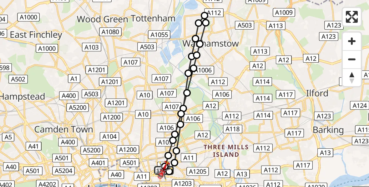 Flight route Air Ambulance Helicopter Royal London Hospital - Royal London Hospital, 26 May 2026, 17:52