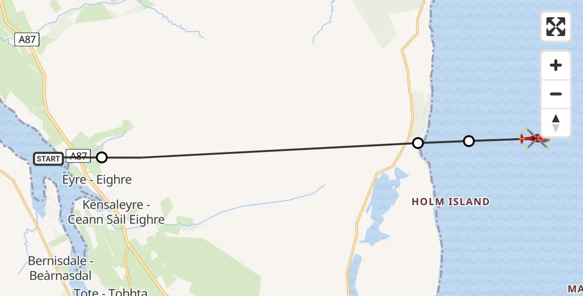 Flight route Air Ambulance Helicopter Eyre - Eighre - Inner Seas, 26 May 2026, 17:59
