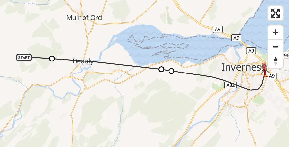 Flight route Air Ambulance Helicopter Farley - Inverness, 26 May 2026, 18:27