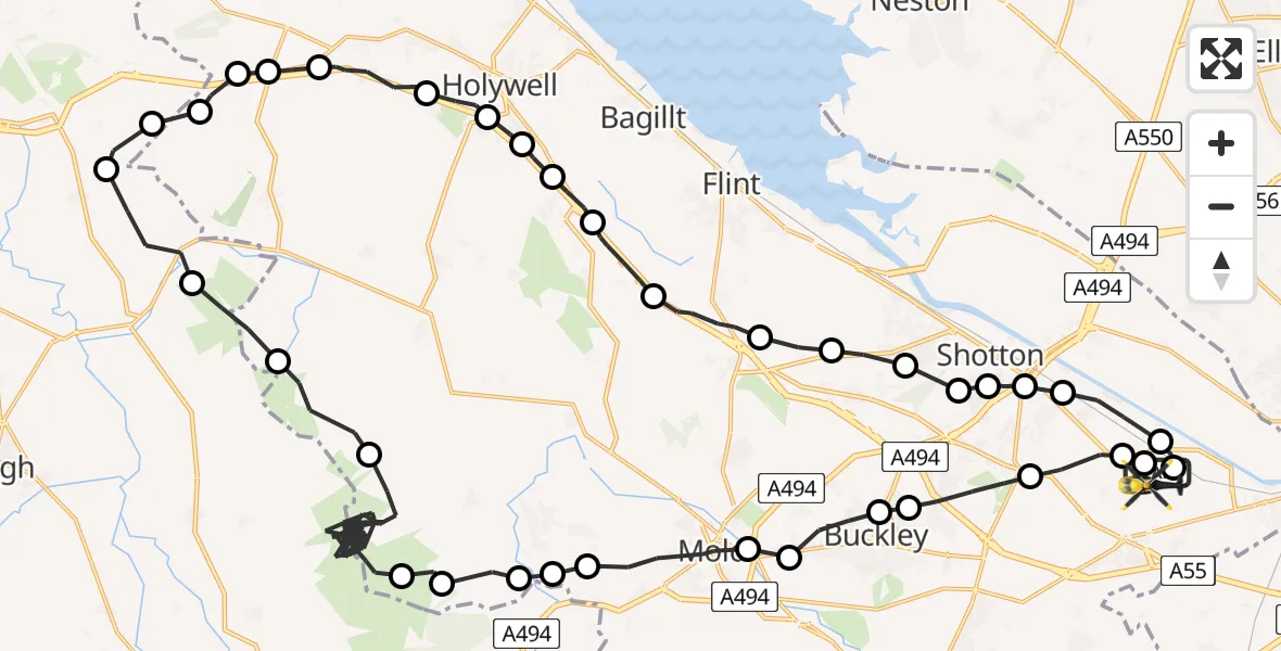 Flight route Police Helicopter Hawarden Airport - Hawarden Airport, 26 May 2026, 18:53