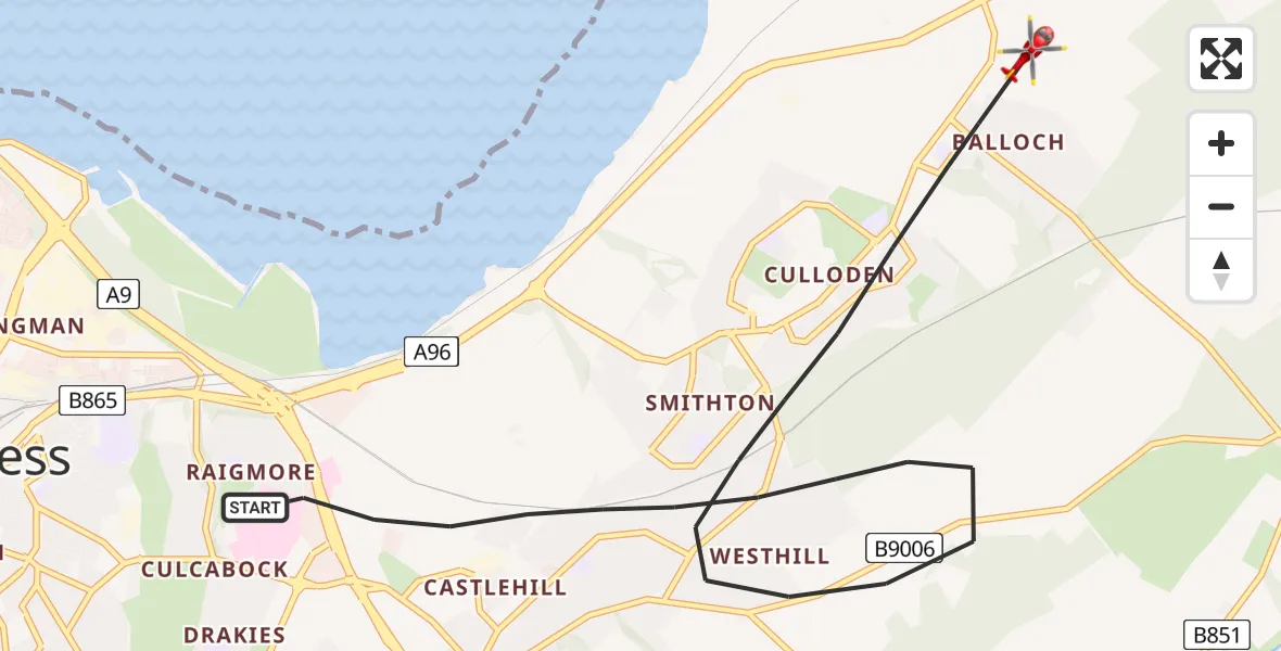 Flight route Air Ambulance Helicopter Inverness - Inverness, 26 May 2026, 19:08