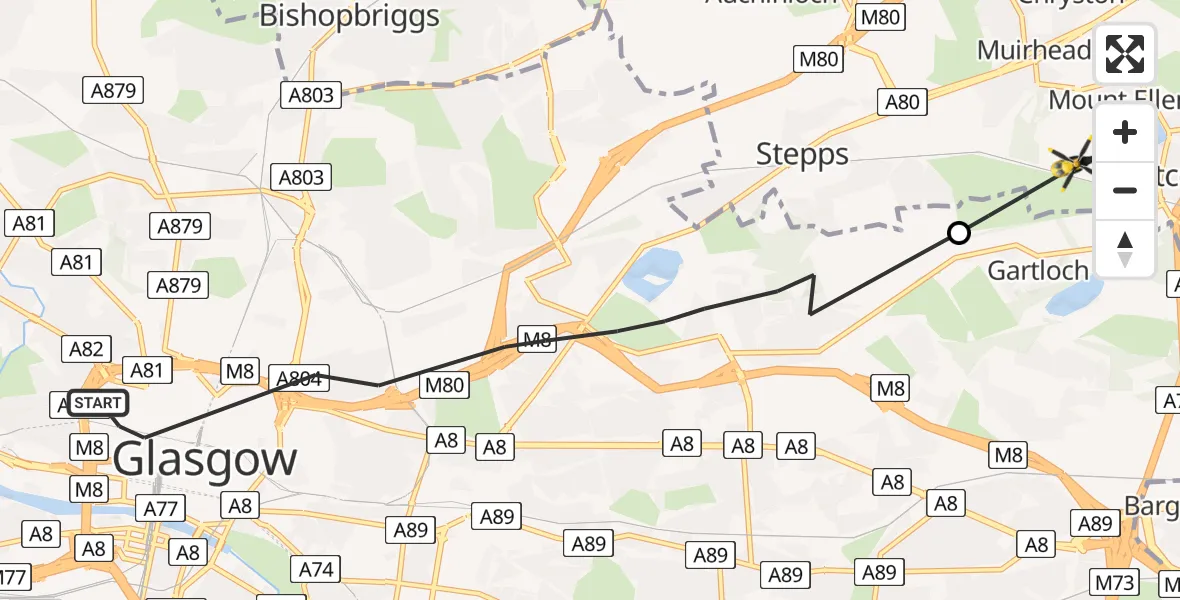 Flight route Police Helicopter Glasgow - Gartloch, 26 May 2026, 20:13