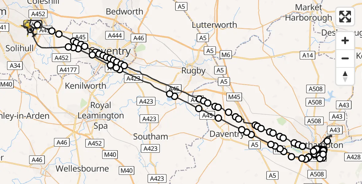 Flight route Police Helicopter Birmingham Airport - Birmingham Airport, 26 May 2026, 20:22
