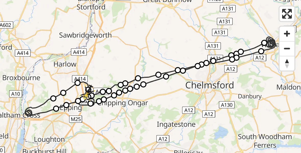 Flight route Police Helicopter Coopersale - North Weald Airfield, 26 May 2026, 20:26
