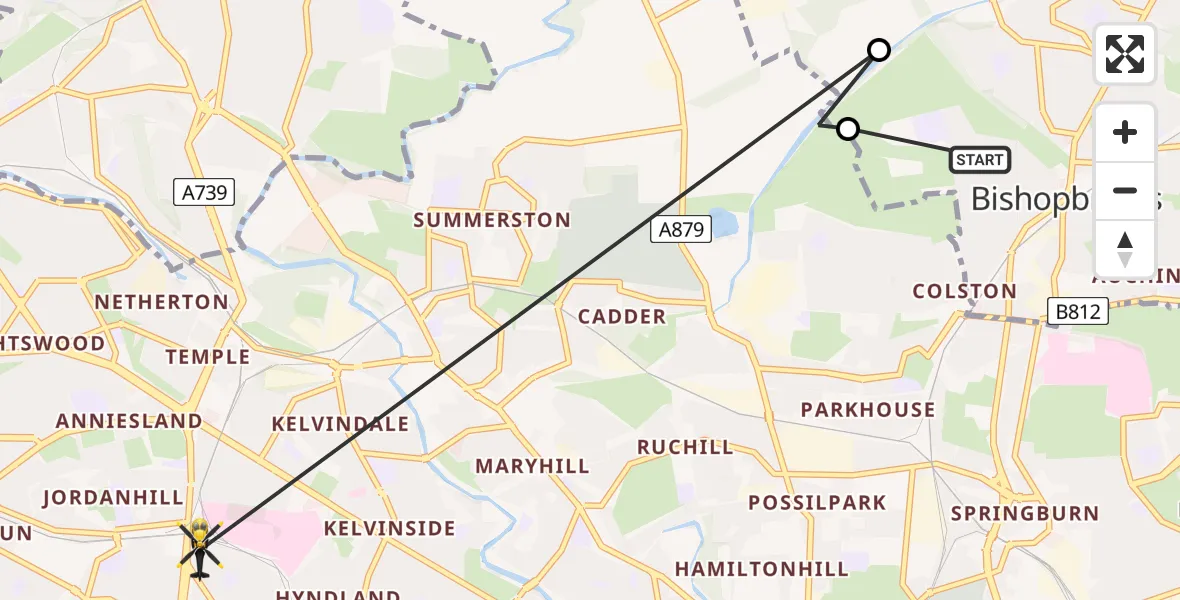 Flight route Police Helicopter Glasgow - Glasgow, 26 May 2026, 20:32
