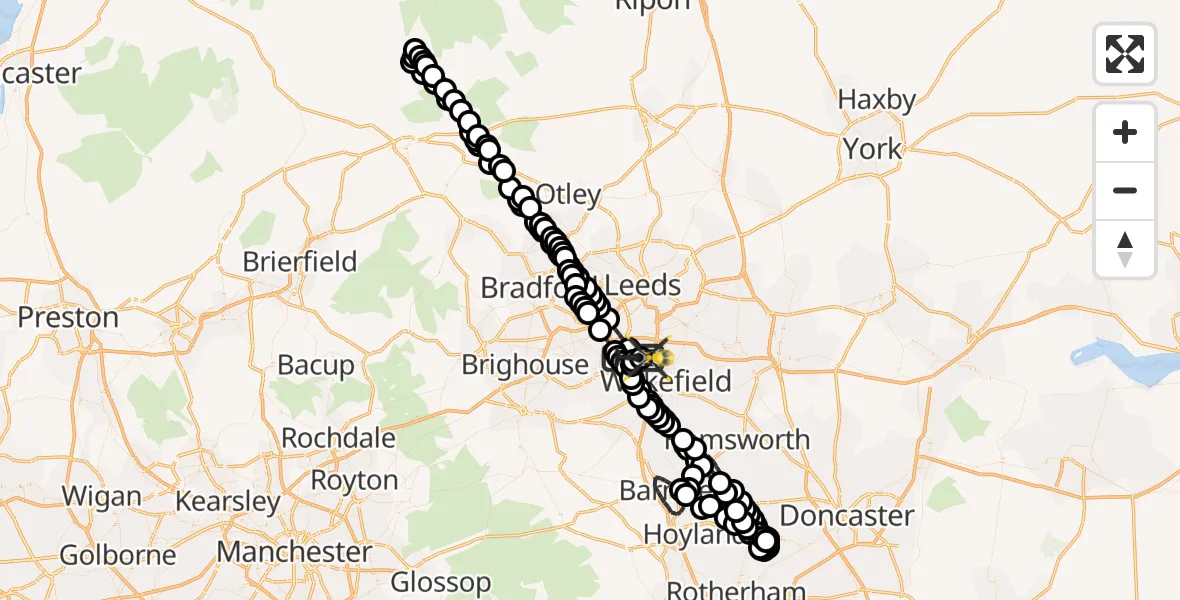 Flight route Police Helicopter East Ardsley - East Ardsley, 26 May 2026, 21:50