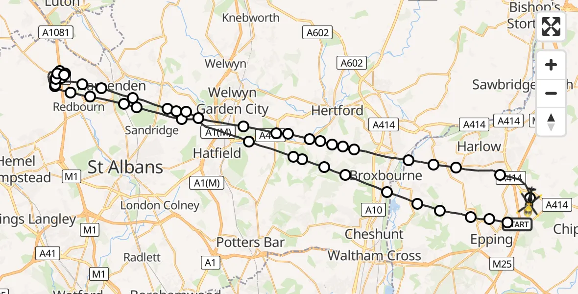 Flight route Police Helicopter North Weald Bassett - North Weald Airfield, 26 May 2026, 21:55