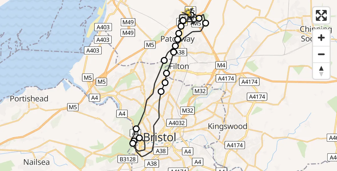 Flight route Police Helicopter Almondsbury Helicopter Base - Almondsbury Helicopter Base, 26 May 2026, 21:55