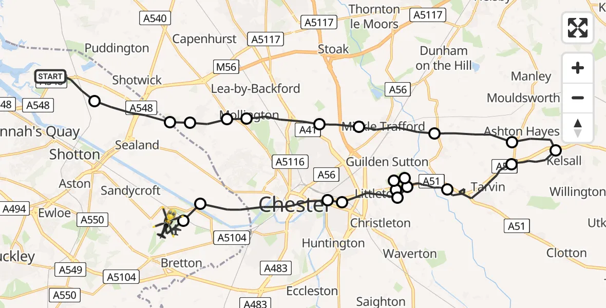 Flight route Police Helicopter Connah's Quay - Hawarden Airport, 26 May 2026, 22:03