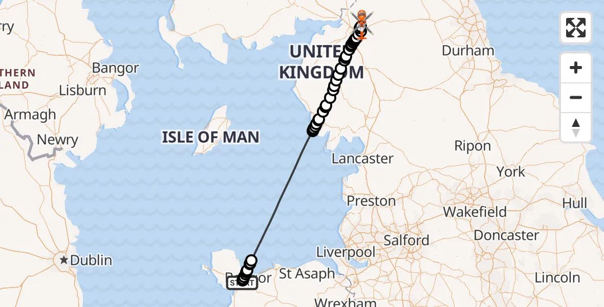 Flight route Coastguard Helicopter Aber Pwll - Carlisle Lake District Airport, 26 May 2026, 22:26