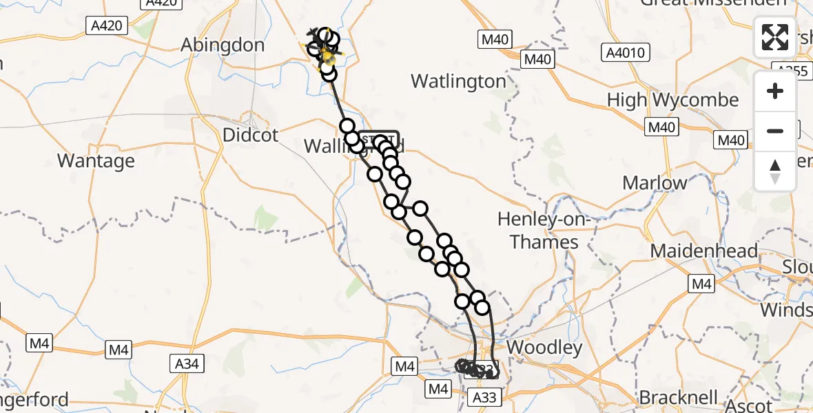 Flight route Police Helicopter RAF Benson - Drayton St. Leonard, 26 May 2026, 22:47