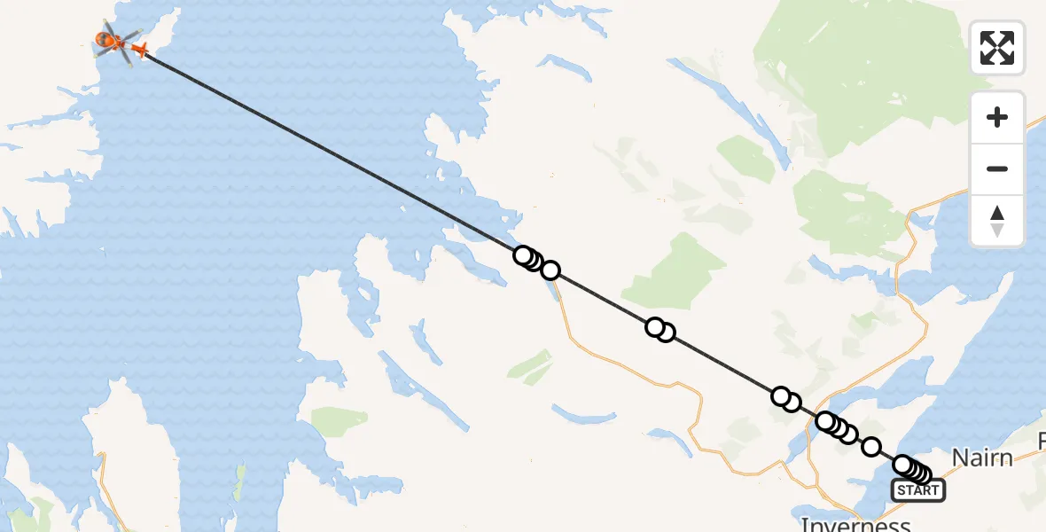 Flight route Coastguard Helicopter Inverness Airport - Inner Seas, 26 May 2026, 22:50