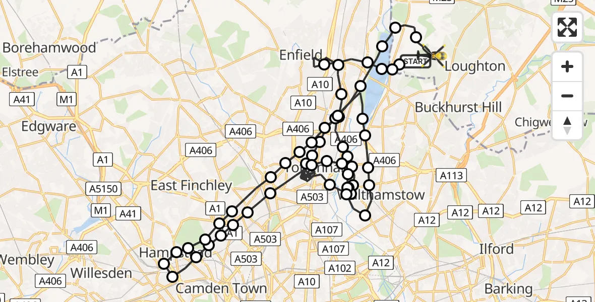 Flight route Police Helicopter Sewardstonebury - Sewardstonebury, 26 May 2026, 22:53