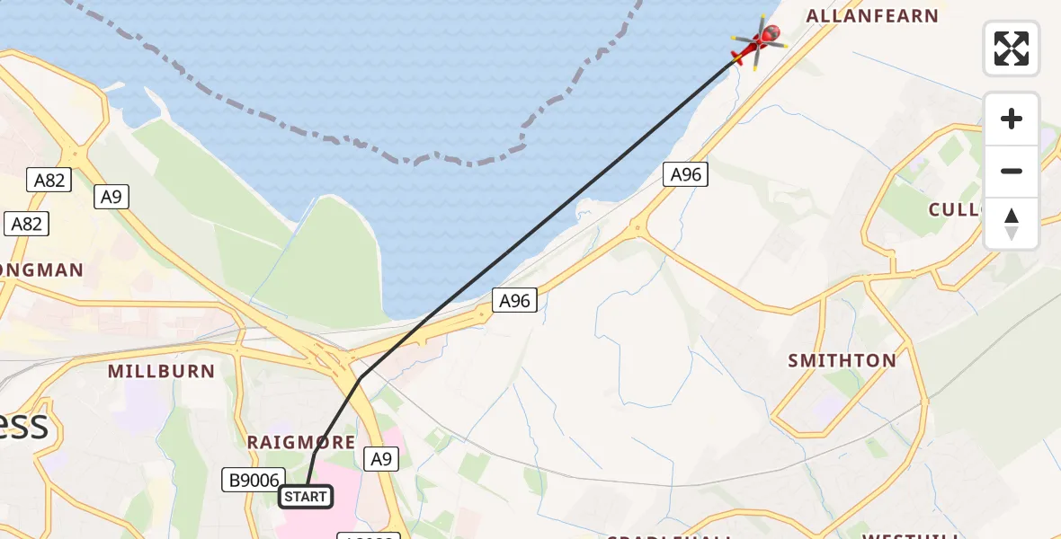 Flight route Air Ambulance Helicopter Inverness - Inverness, 26 May 2026, 23:05