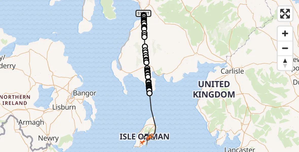 Flight route Coastguard Helicopter Glasgow Prestwick Airport - Irish Sea, 26 May 2026, 23:11