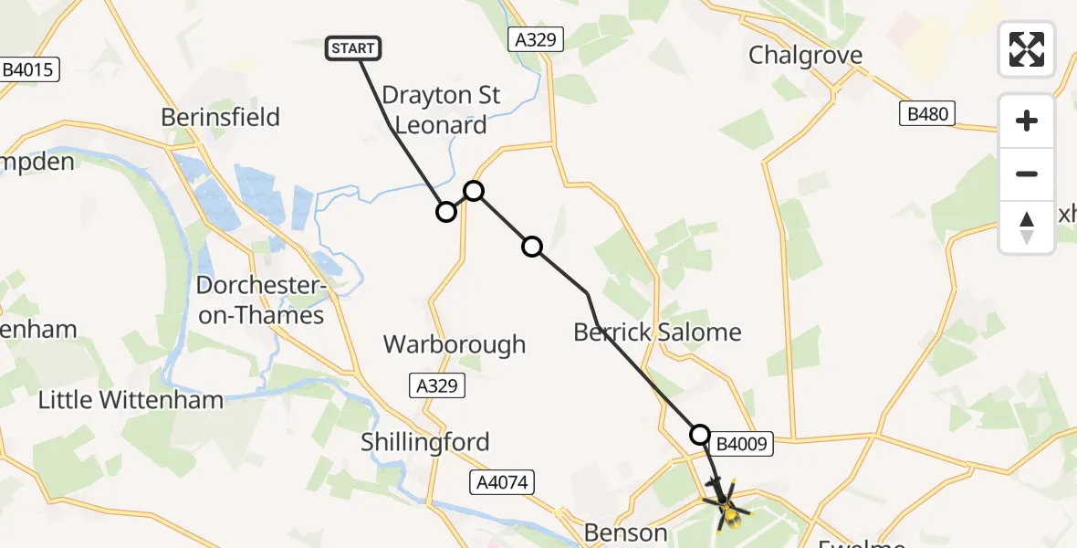 Flight route Police Helicopter Drayton St. Leonard - RAF Benson, 26 May 2026, 23:31
