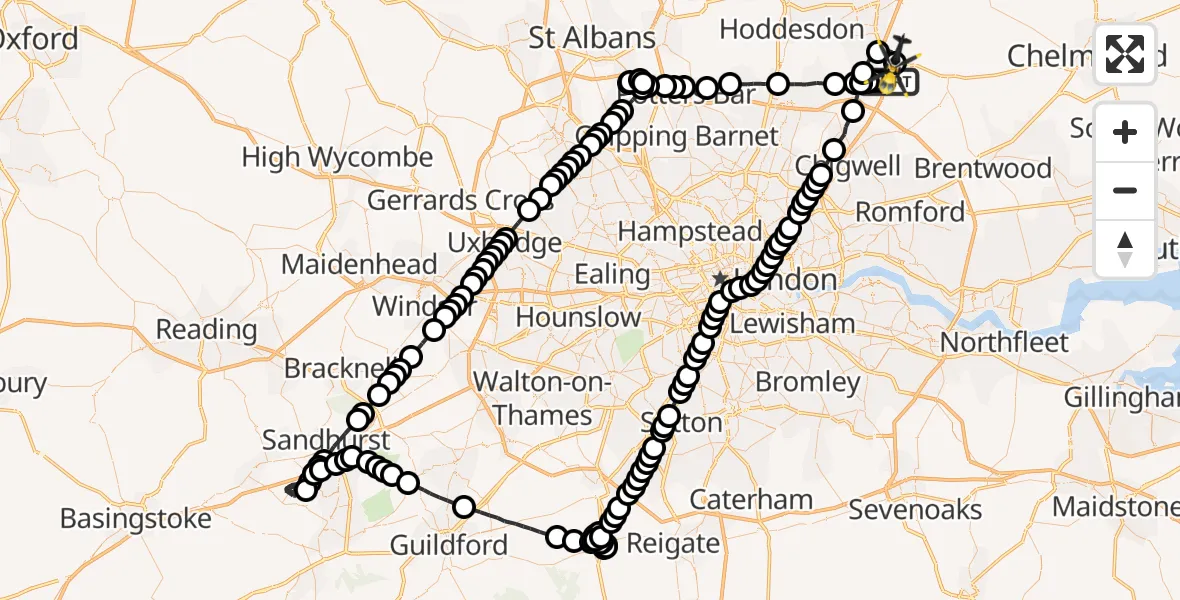 Flight route Police Helicopter North Weald Airfield - North Weald Airfield, 27 May 2026, 00:14