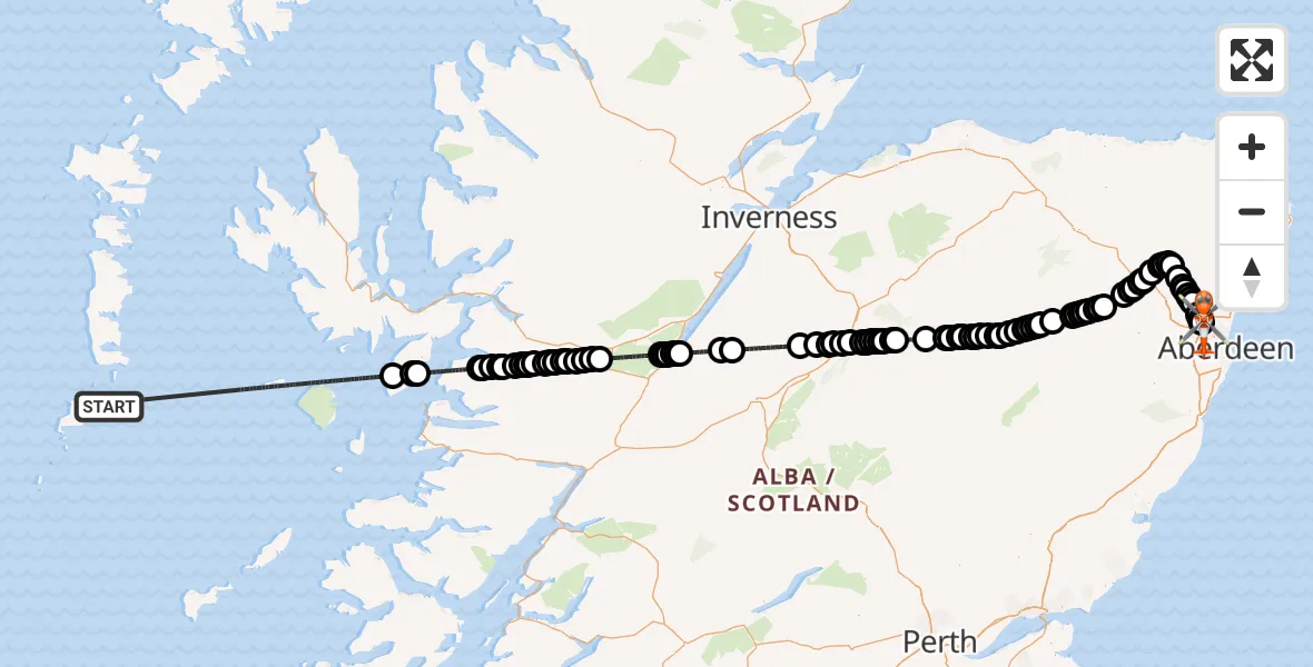 Flight route Coastguard Helicopter Inner Seas - Aberdeen International Airport, 27 May 2026, 00:52