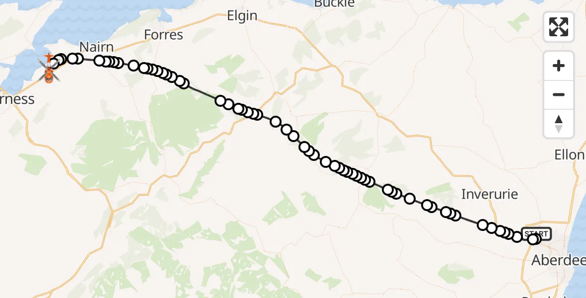 Flight route Coastguard Helicopter Aberdeen International Airport - Inverness Airport, 27 May 2026, 02:25