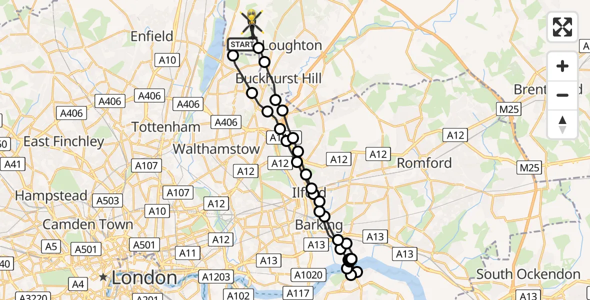 Flight route Police Helicopter Chingford - Sewardstonebury, 27 May 2026, 03:07