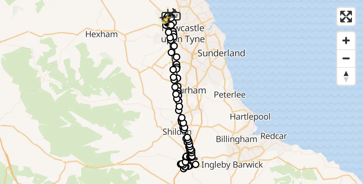 Flight route Police Helicopter Newcastle International Airport - Newcastle International Airport, 27 May 2026, 04:12