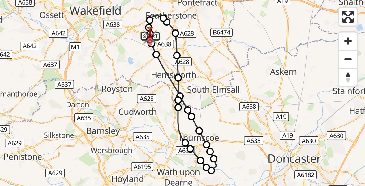 Flight route Air Ambulance Helicopter YAA Nostell Helicopter Port - YAA Nostell Helicopter Port, 27 May 2026, 08:34