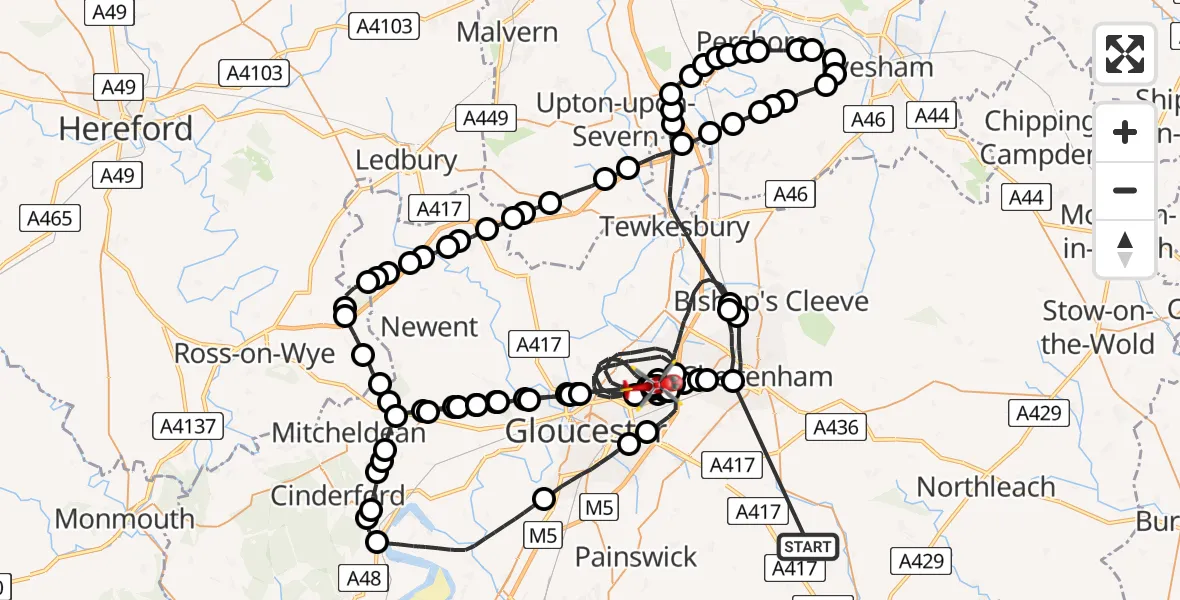 Flight route Air Ambulance Helicopter Winstone - Gloucestershire Airport, 27 May 2026, 08:57