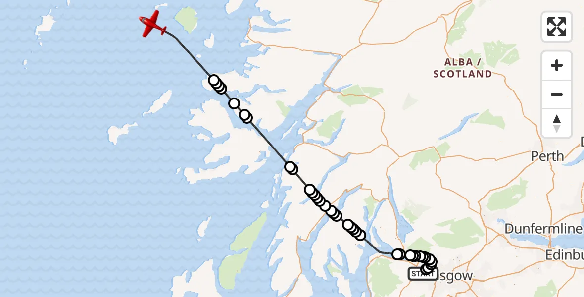 Flight route Air Ambulance Aircraft Glasgow Airport - Inner Seas, 27 May 2026, 09:06