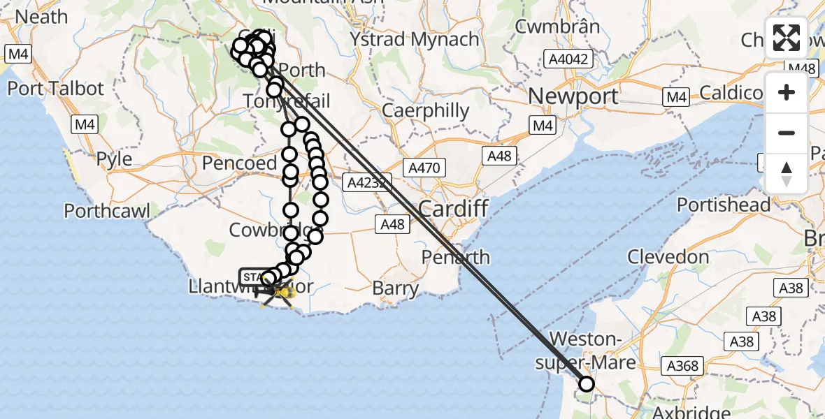 Flight route Police Helicopter Llanmaes - MOD St Athan, 27 May 2026, 09:09