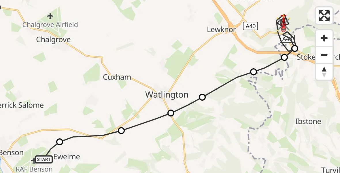 Flight route Air Ambulance Helicopter RAF Benson - Aston Rowant, 27 May 2026, 09:30