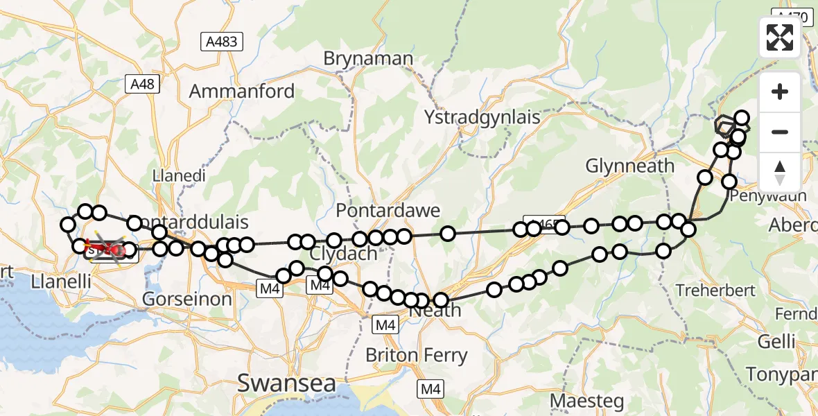 Flight route Air Ambulance Helicopter Dafen - Dafen, 27 May 2026, 09:52