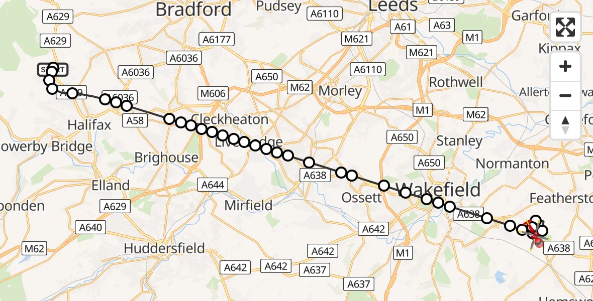 Flight route Air Ambulance Helicopter Mount Tabor - YAA Nostell Helicopter Port, 27 May 2026, 09:57