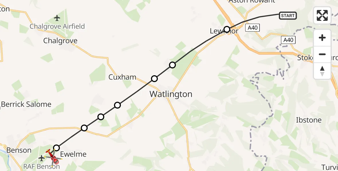 Flight route Air Ambulance Helicopter Aston Rowant - RAF Benson, 27 May 2026, 10:21
