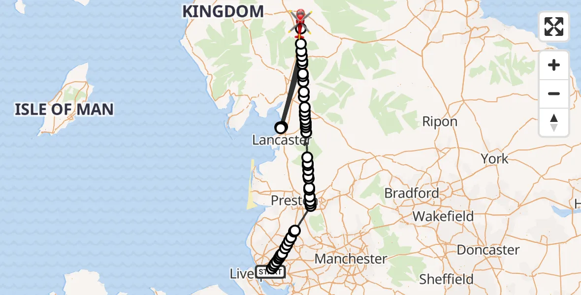 Flight route Air Ambulance Helicopter Knotty Ash - Great Strickland, 27 May 2026, 10:32