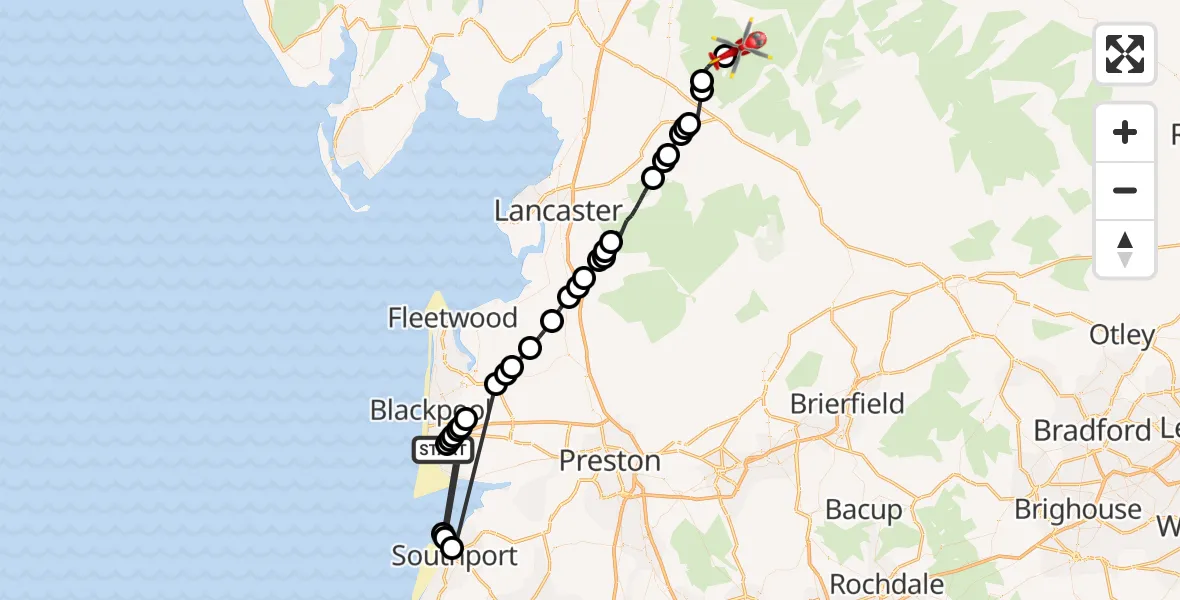 Flight route Air Ambulance Helicopter Blackpool Airport - Dent, 27 May 2026, 11:00