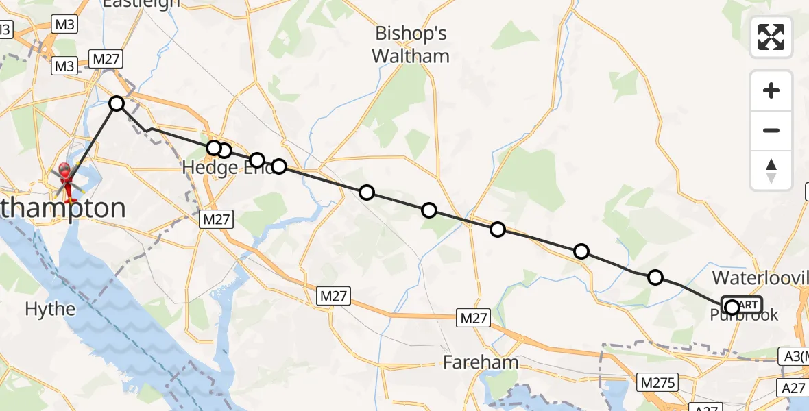 Flight route Air Ambulance Helicopter Havant - Nichols Town, 27 May 2026, 11:01