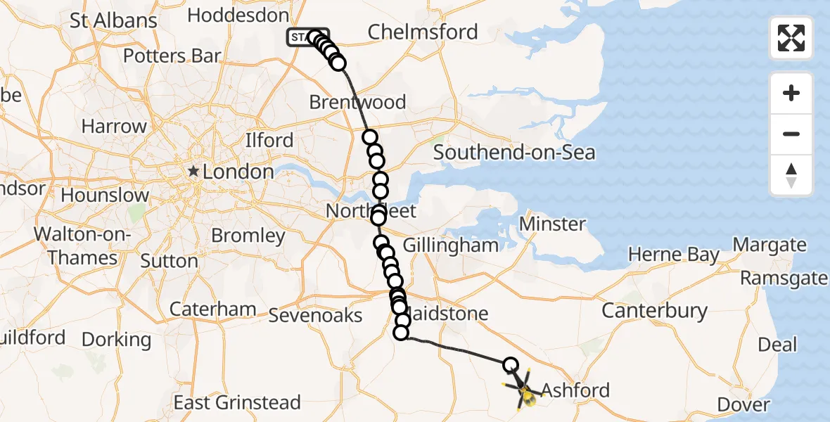 Flight route Police Helicopter North Weald Bassett - Ashford, 27 May 2026, 11:21