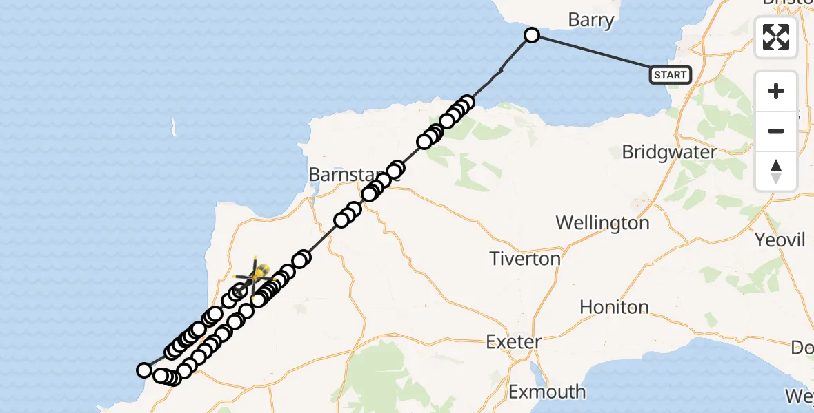 Flight route Police Helicopter Brean - Torridge, 27 May 2026, 12:04