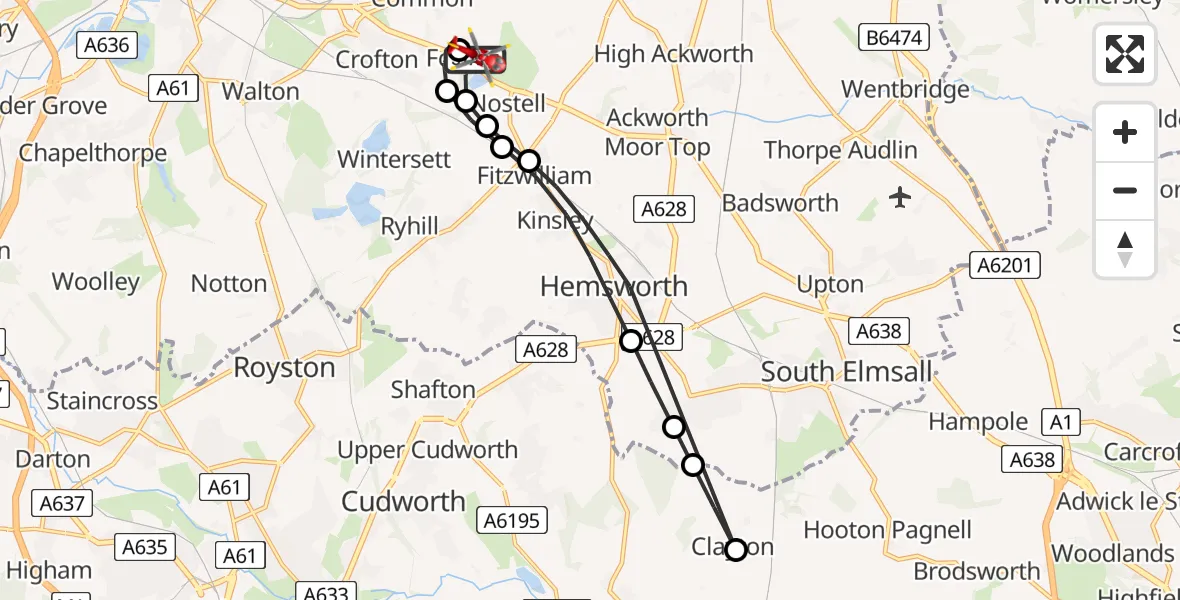 Flight route Air Ambulance Helicopter YAA Nostell Helicopter Port - YAA Nostell Helicopter Port, 27 May 2026, 12:21