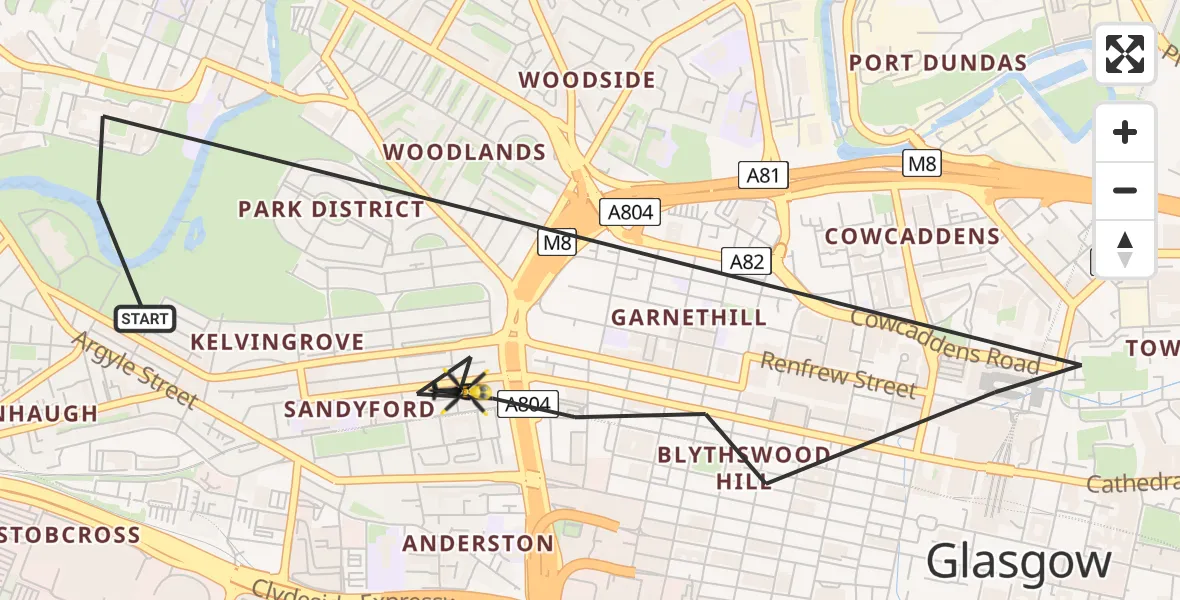 Flight route Police Helicopter Glasgow - Glasgow, 27 May 2026, 12:23