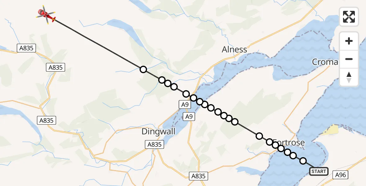 Flight route Air Ambulance Helicopter Ardersier - Highland, 27 May 2026, 12:28