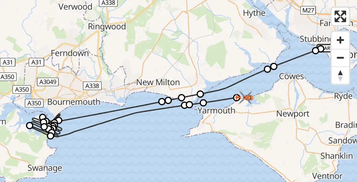 Flight route Coastguard Helicopter Solent Airport - Cranmore, 27 May 2026, 12:45