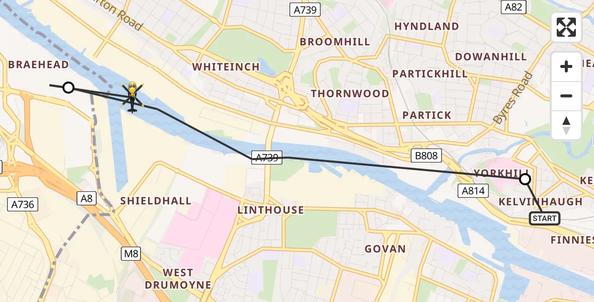 Flight route Police Helicopter Glasgow City Heliport - Glasgow, 27 May 2026, 12:45