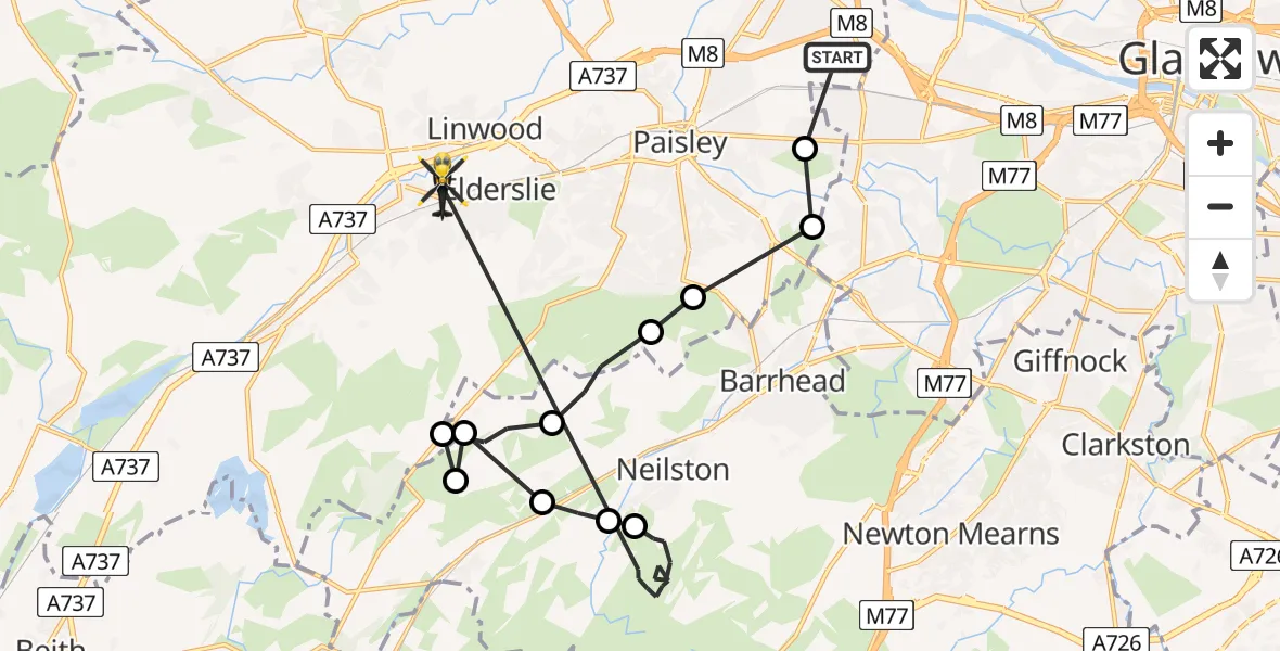Flight route Police Helicopter Renfrew - Johnstone, 27 May 2026, 12:50