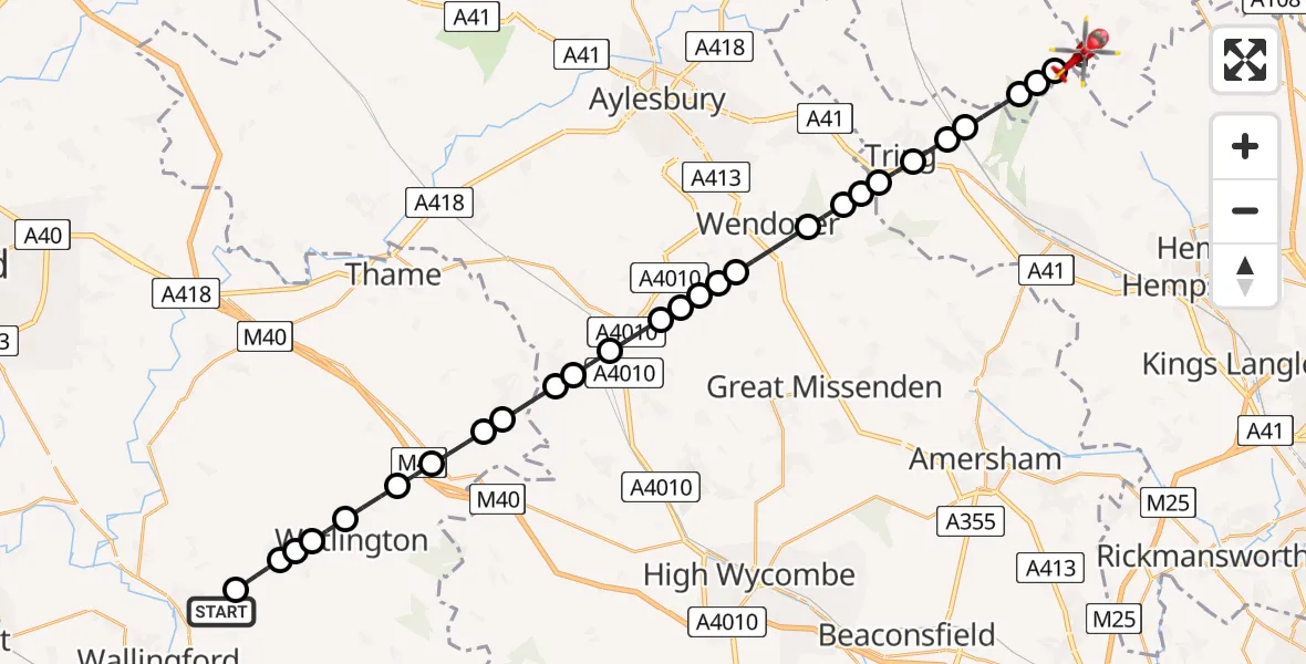 Flight route Air Ambulance Helicopter RAF Benson - Dagnall, 27 May 2026, 12:51