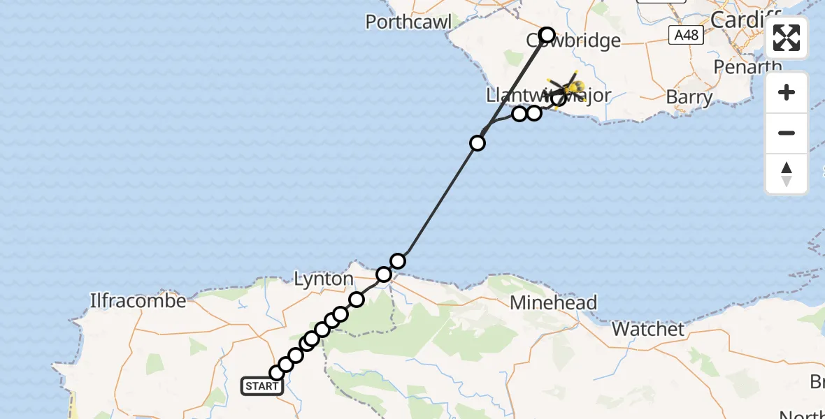 Flight route Police Helicopter Bratton Fleming - Boverton, 27 May 2026, 13:03