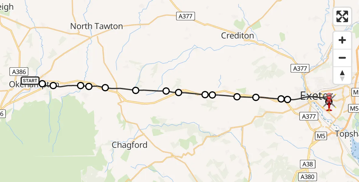 Flight route Air Ambulance Helicopter Okehampton - Royal Devon & Exeter Hospital, 27 May 2026, 13:05